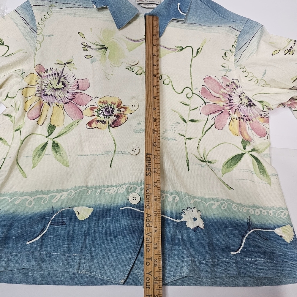 TOUCH BLUE-Floral Print Women's Jacket - Blue and White - Picture 4 of 12